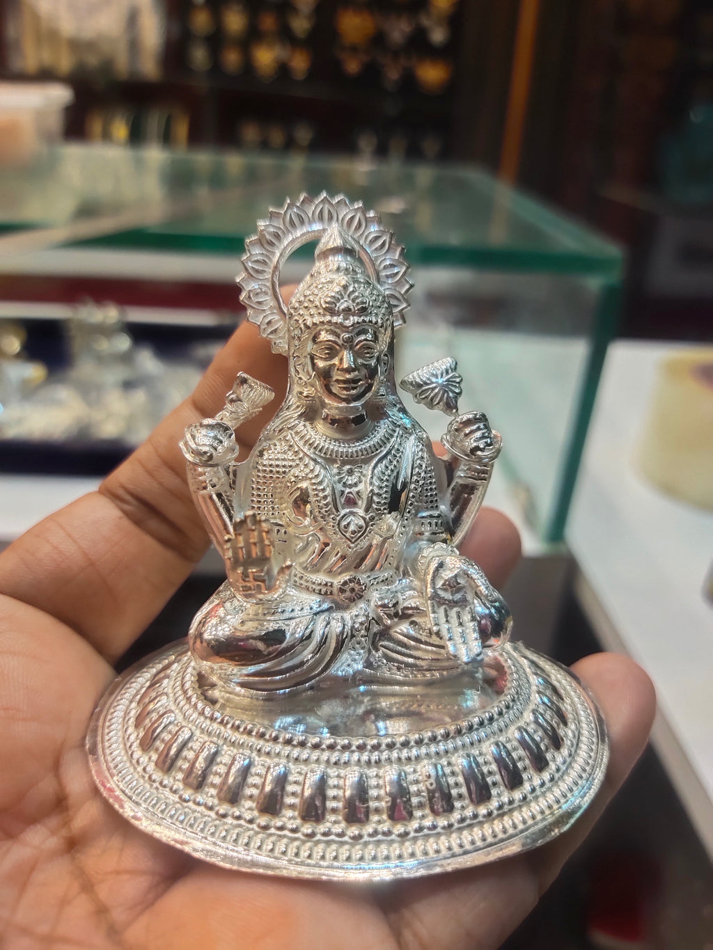 Pure Silver Lakshmi Idol - Handcrafted Goddess of Wealth Statue