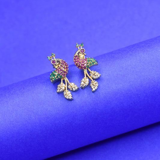 "Sparkling Sophistication: Luxe American Diamond Peacock Earrings with Secure Screw Backs"