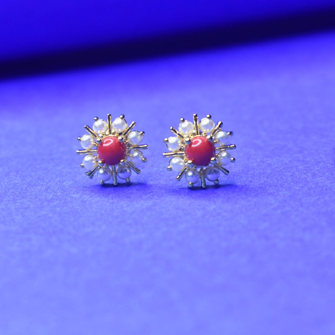 24K Gold Plated Pearl Stud Earrings - Classic Elegant Design