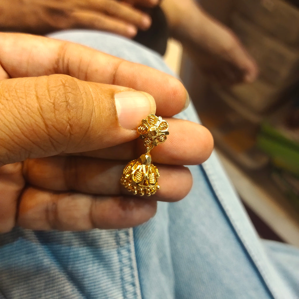 24K Gold Plated Plain Jhumka Earrings - Elegant Madrasi Screw Design for Women