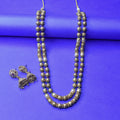 Double Layer Gundu Mala Gold Beaded Necklace Set with Earrings