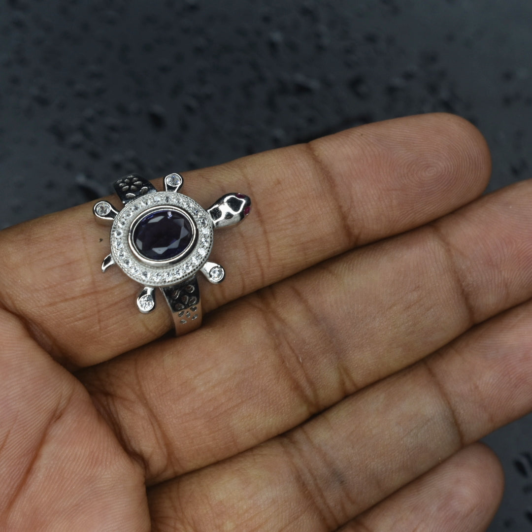 92.5 Sterling Silver Tortoise Ring for Men - Symbol of Wisdom & Prosperity