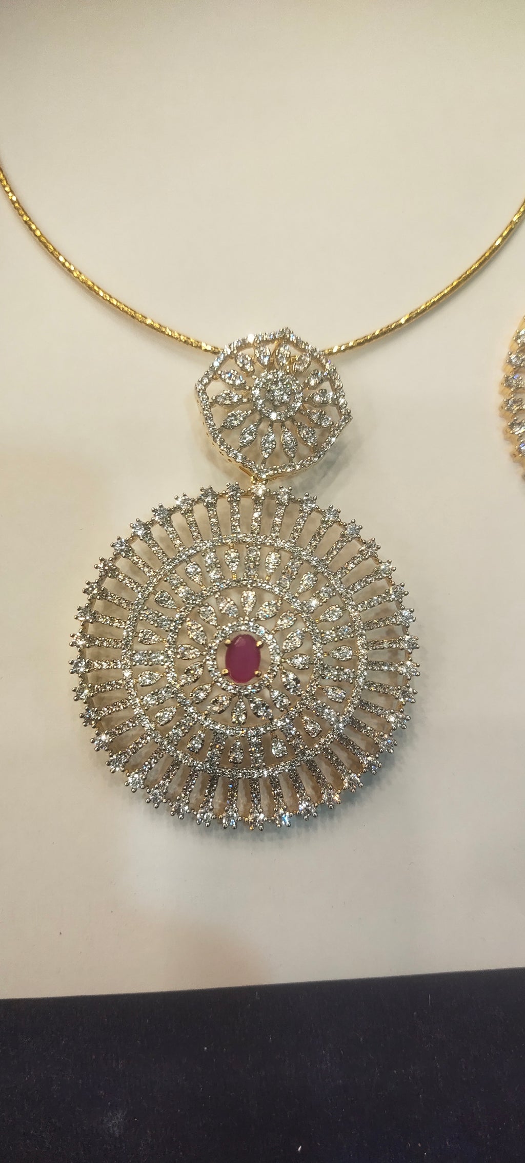 Gold Plated American Diamond Pendant Set with Earrings - 24K GJ Finish