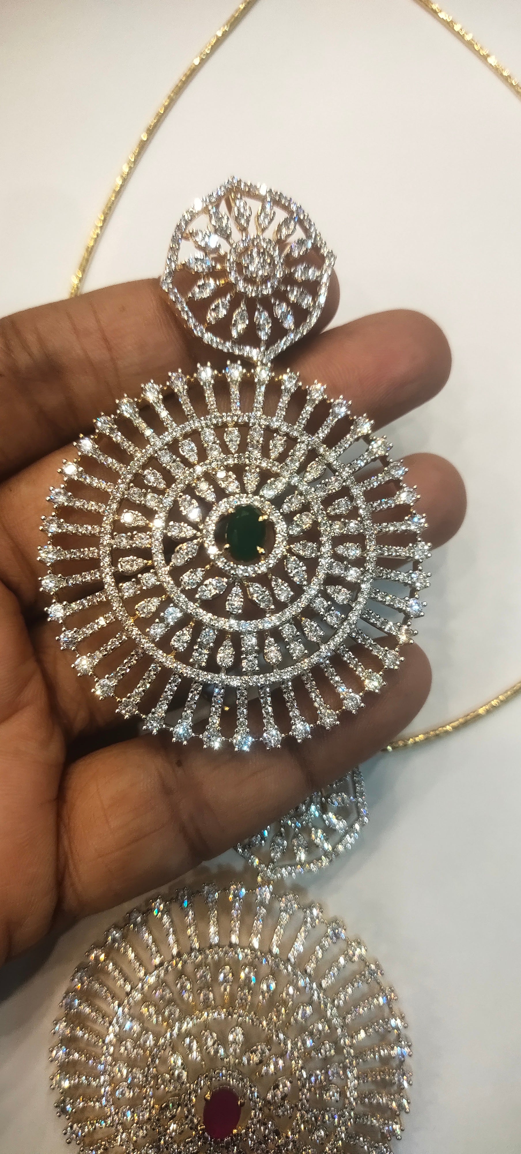 Gold Plated American Diamond Pendant Set with Earrings - 24K GJ Finish