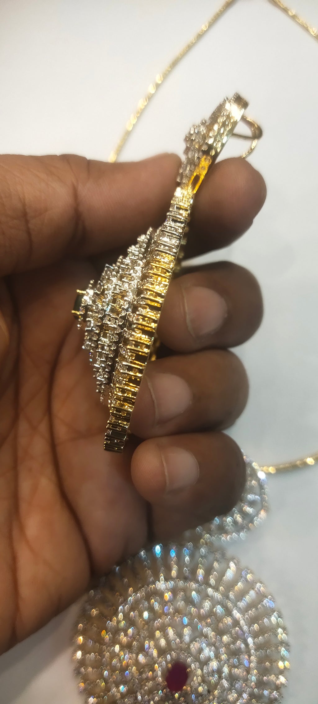 Gold Plated American Diamond Pendant Set with Earrings - 24K GJ Finish