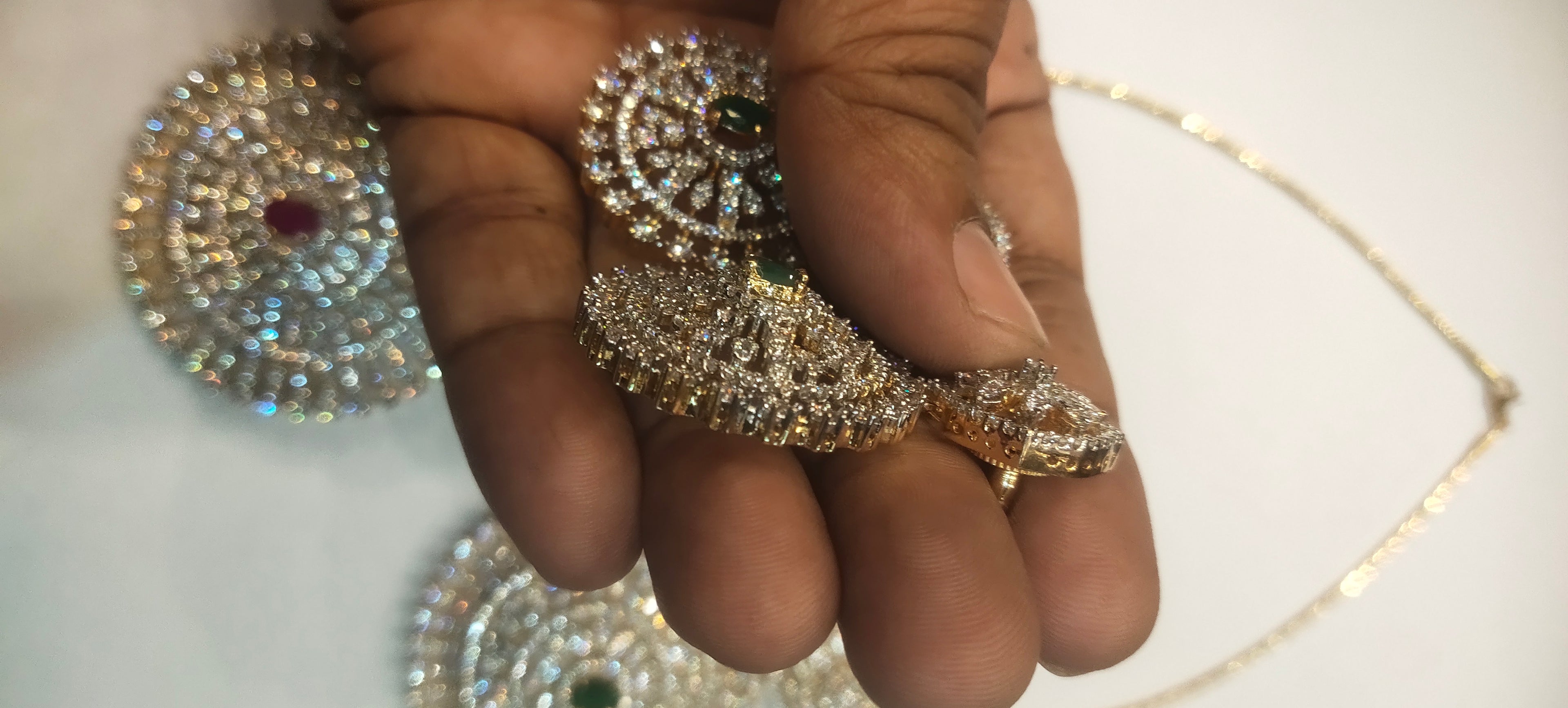 Gold Plated American Diamond Pendant Set with Earrings - 24K GJ Finish