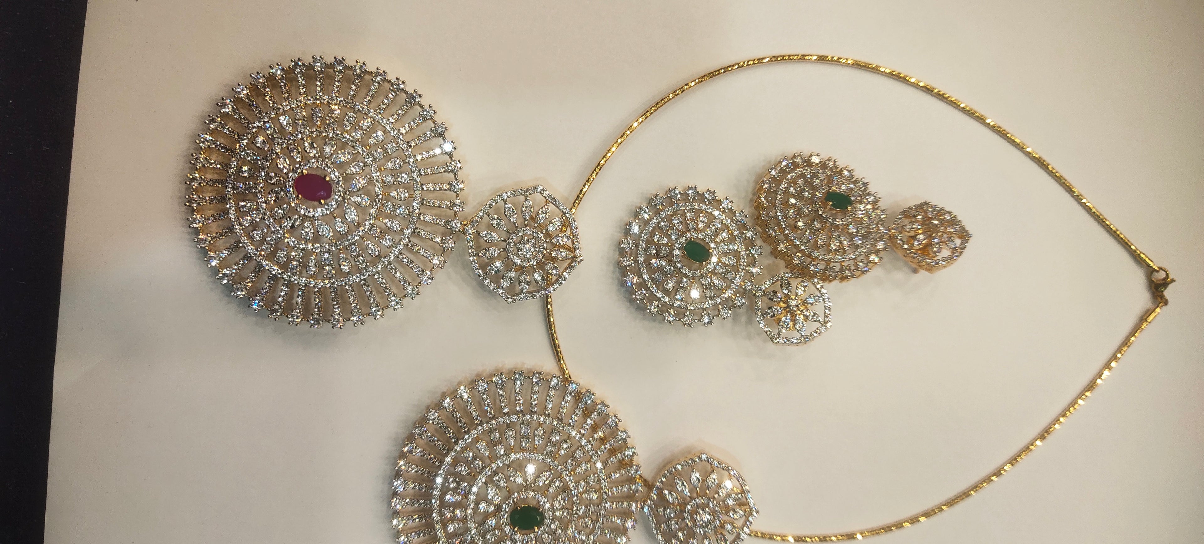 Gold Plated American Diamond Pendant Set with Earrings - 24K GJ Finish