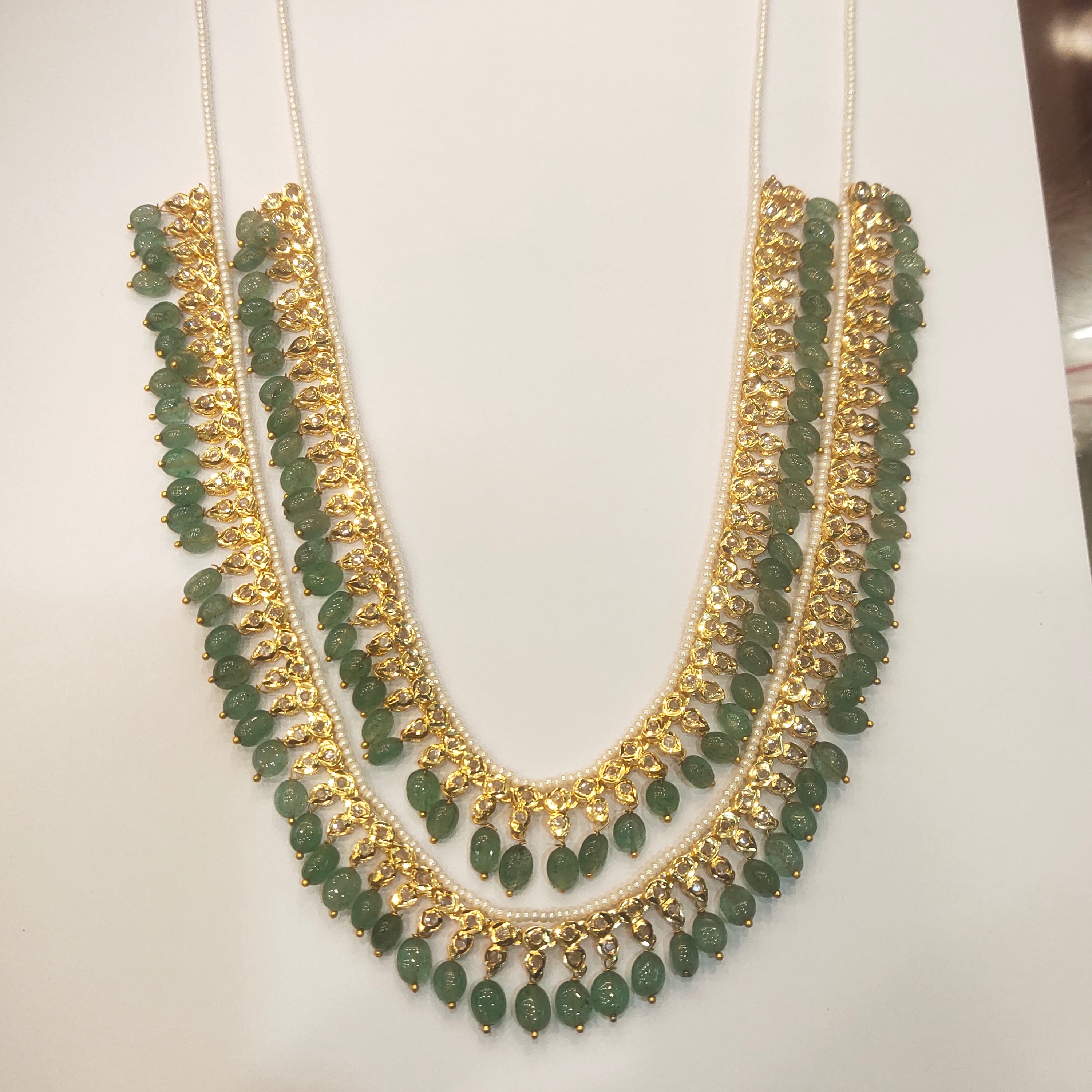 Polki Necklace Set - Two Layer Emerald Design | Asp Fashion Jewellery