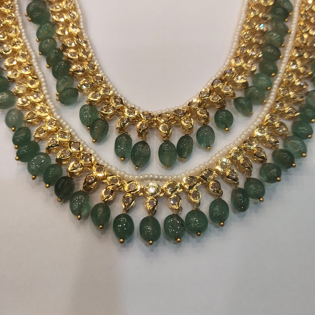 Polki Necklace Set - Two Layer Emerald Design | Asp Fashion Jewellery