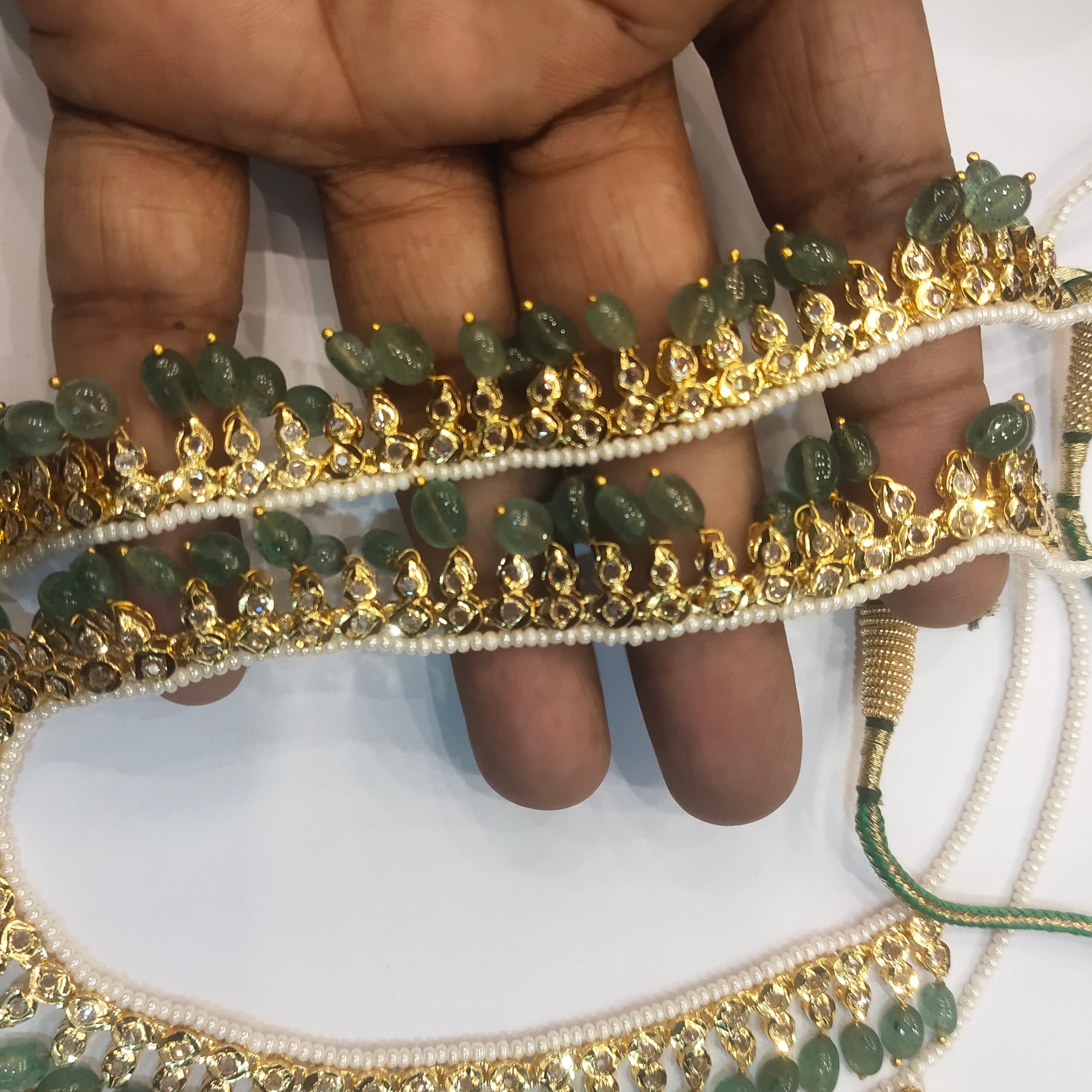 Polki Necklace Set - Two Layer Emerald Design | Asp Fashion Jewellery