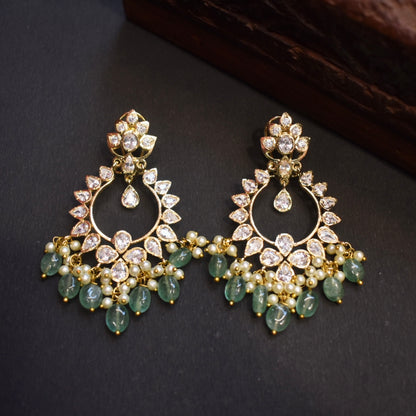 Asp CZ Gold Plated Screw Back Chandbali Earrings