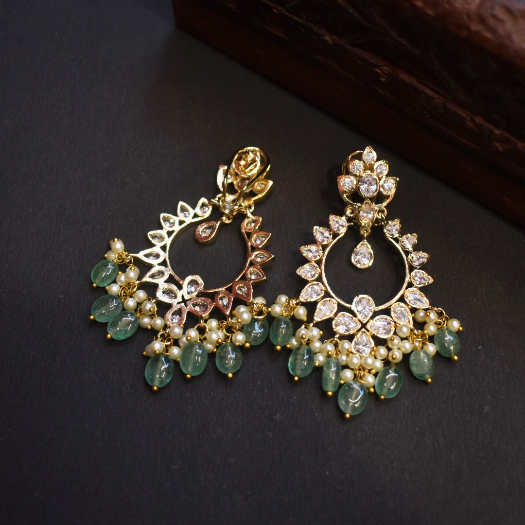 Asp CZ Gold Plated Screw Back Chandbali Earrings