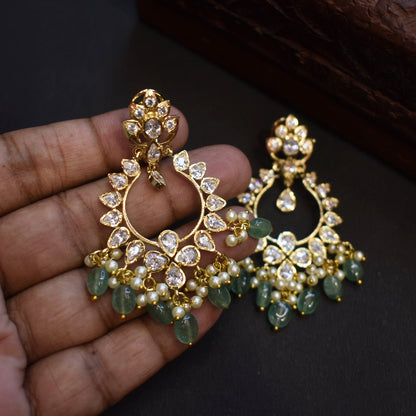 Asp CZ Gold Plated Screw Back Chandbali Earrings