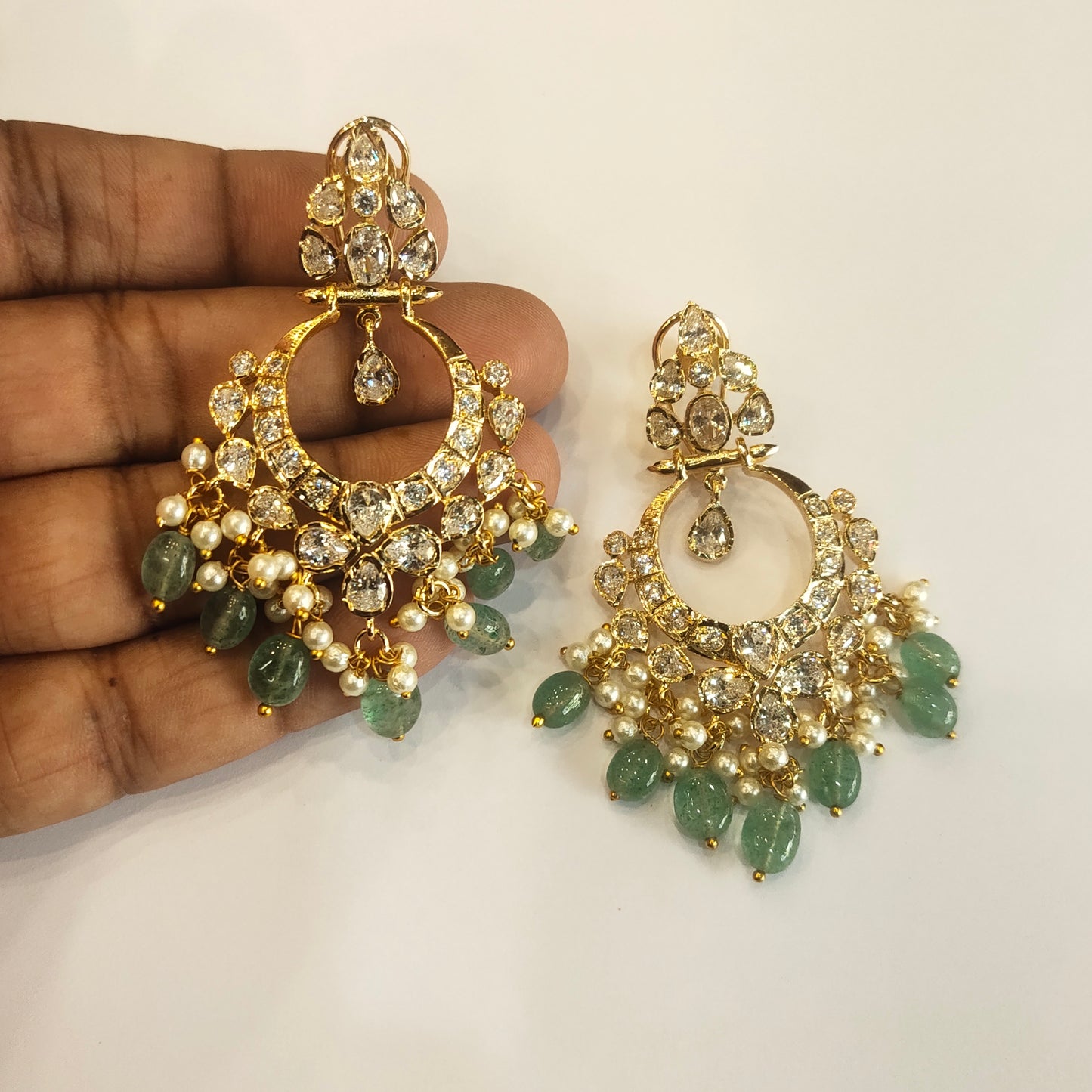 Asp CZ Gold Plated Screw Back Chandbali Earrings