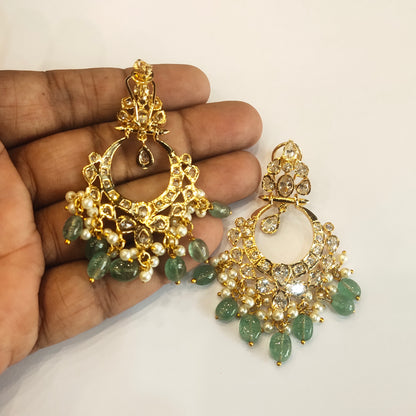 Asp CZ Gold Plated Screw Back Chandbali Earrings