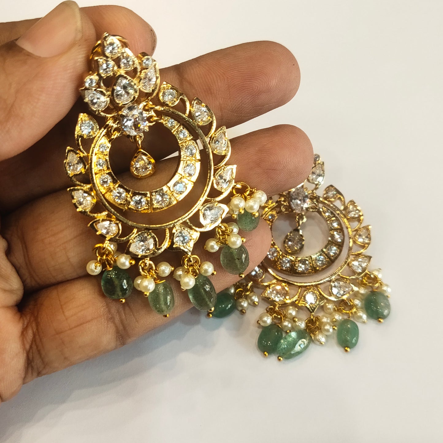 Asp CZ Gold Plated Screw Back Chandbali Earrings