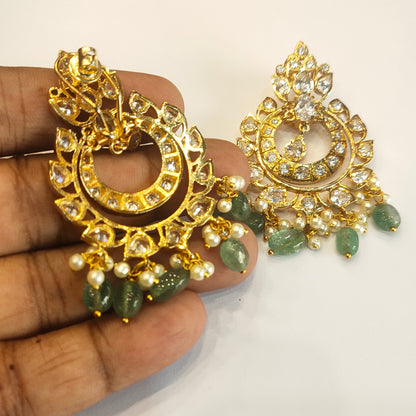 Asp CZ Gold Plated Screw Back Chandbali Earrings