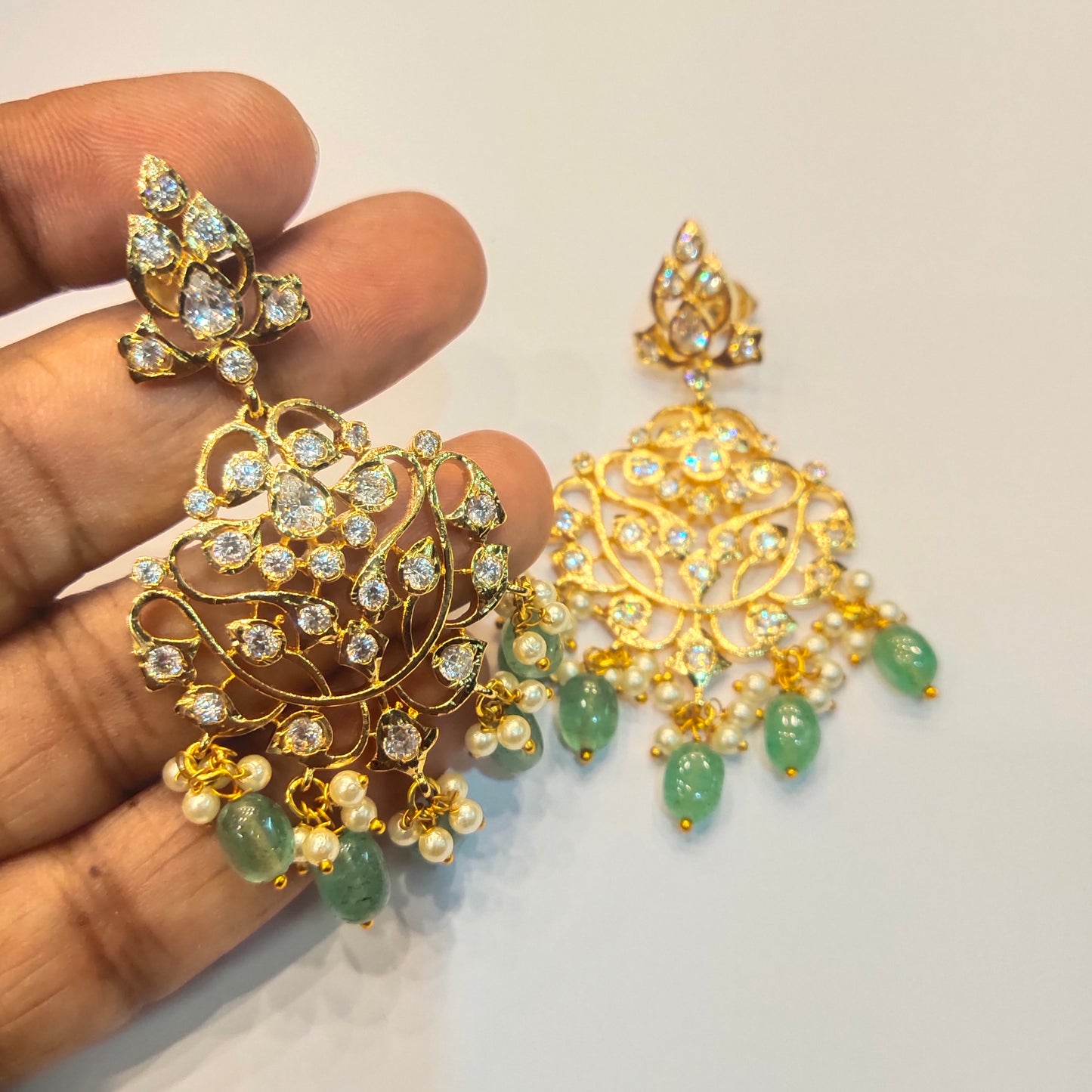 Asp CZ Gold Plated Screw Back Chandbali Earrings