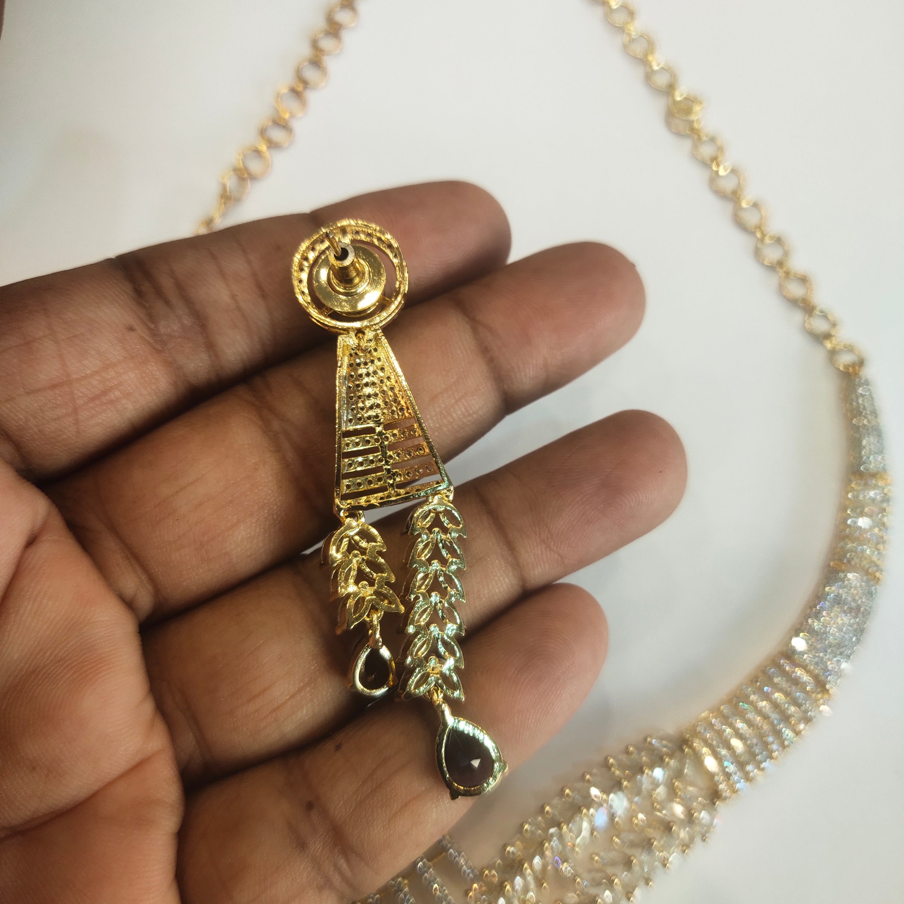 Asp Blue Cz Rhodium Gold Necklace Set