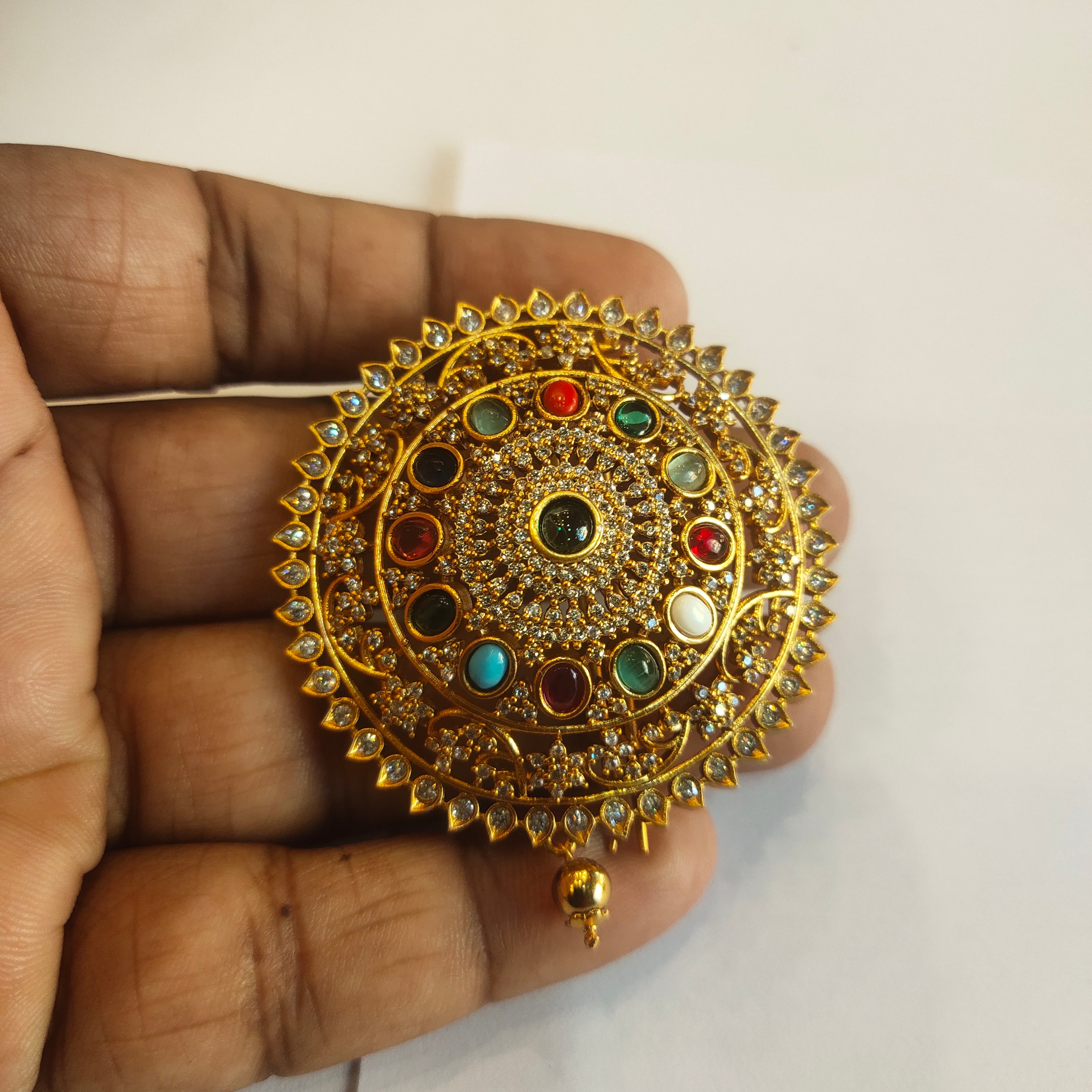 Antique Navratna Jada Billa - Nine Gemstone Hair Pin
