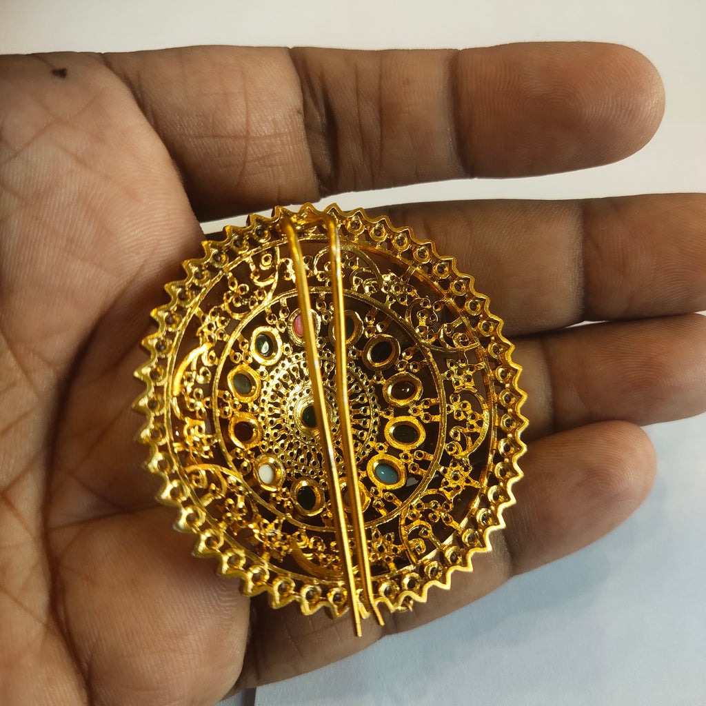 Antique Navratna Jada Billa - Nine Gemstone Hair Pin