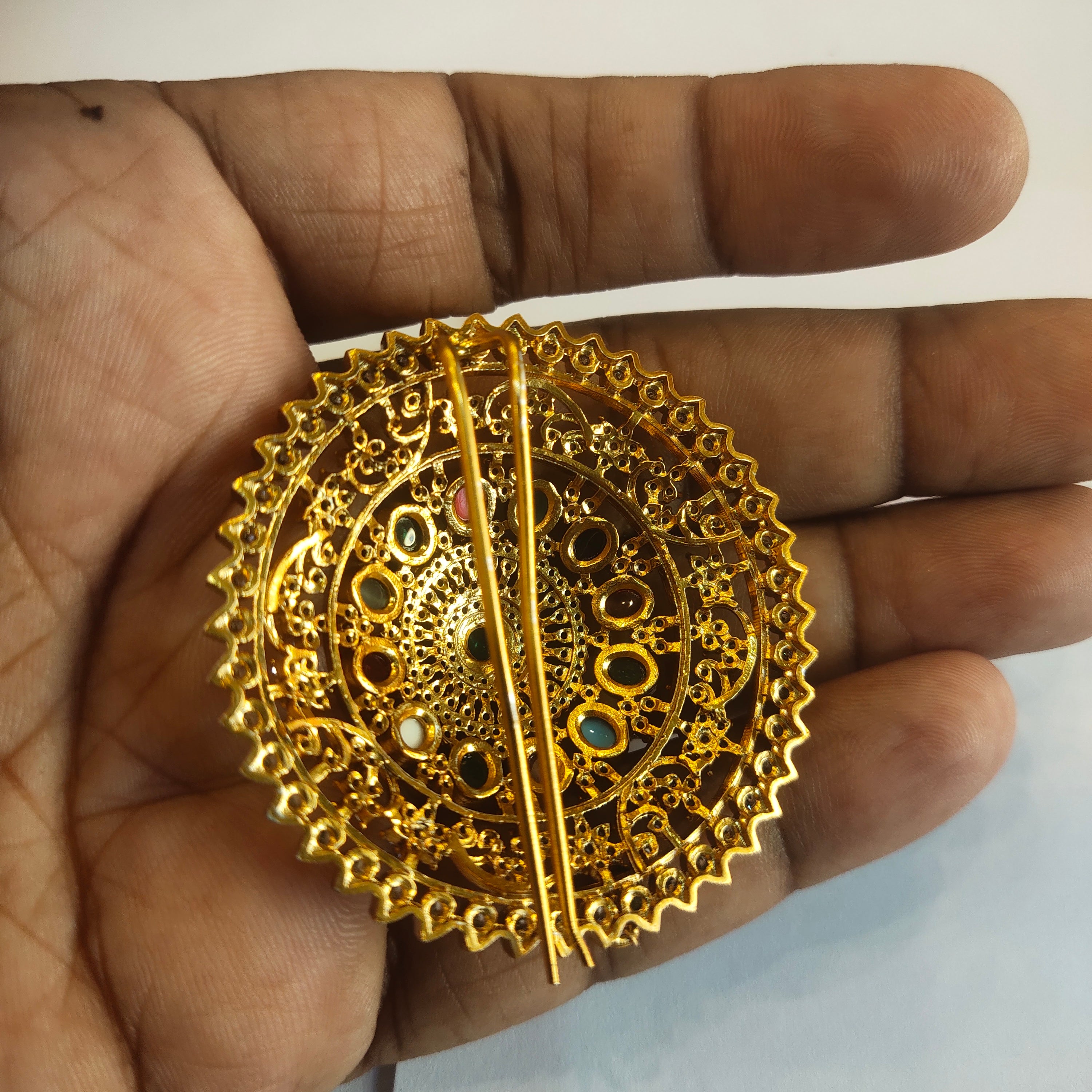 Antique Navratna Jada Billa - Nine Gemstone Hair Pin