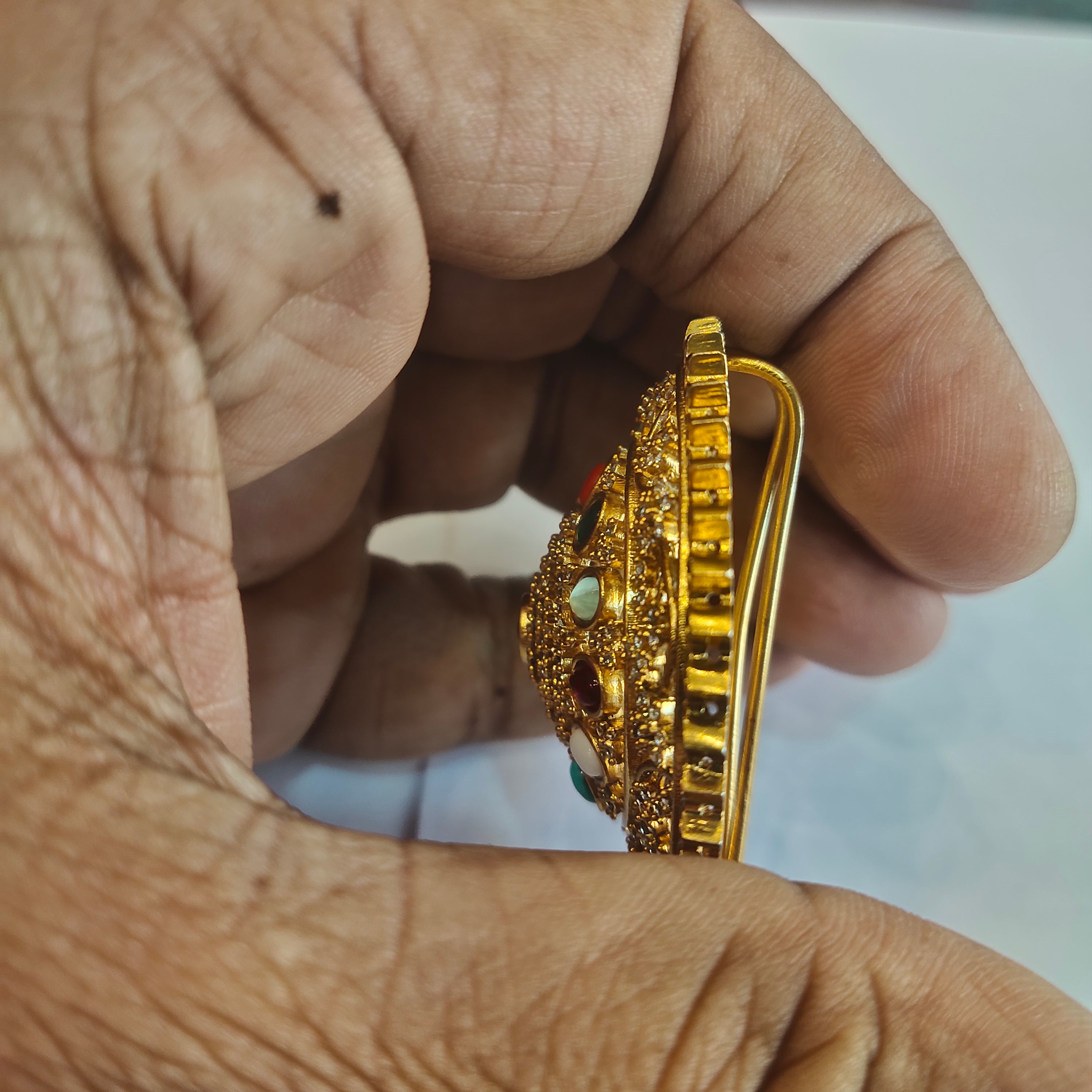 Antique Navratna Jada Billa - Nine Gemstone Hair Pin