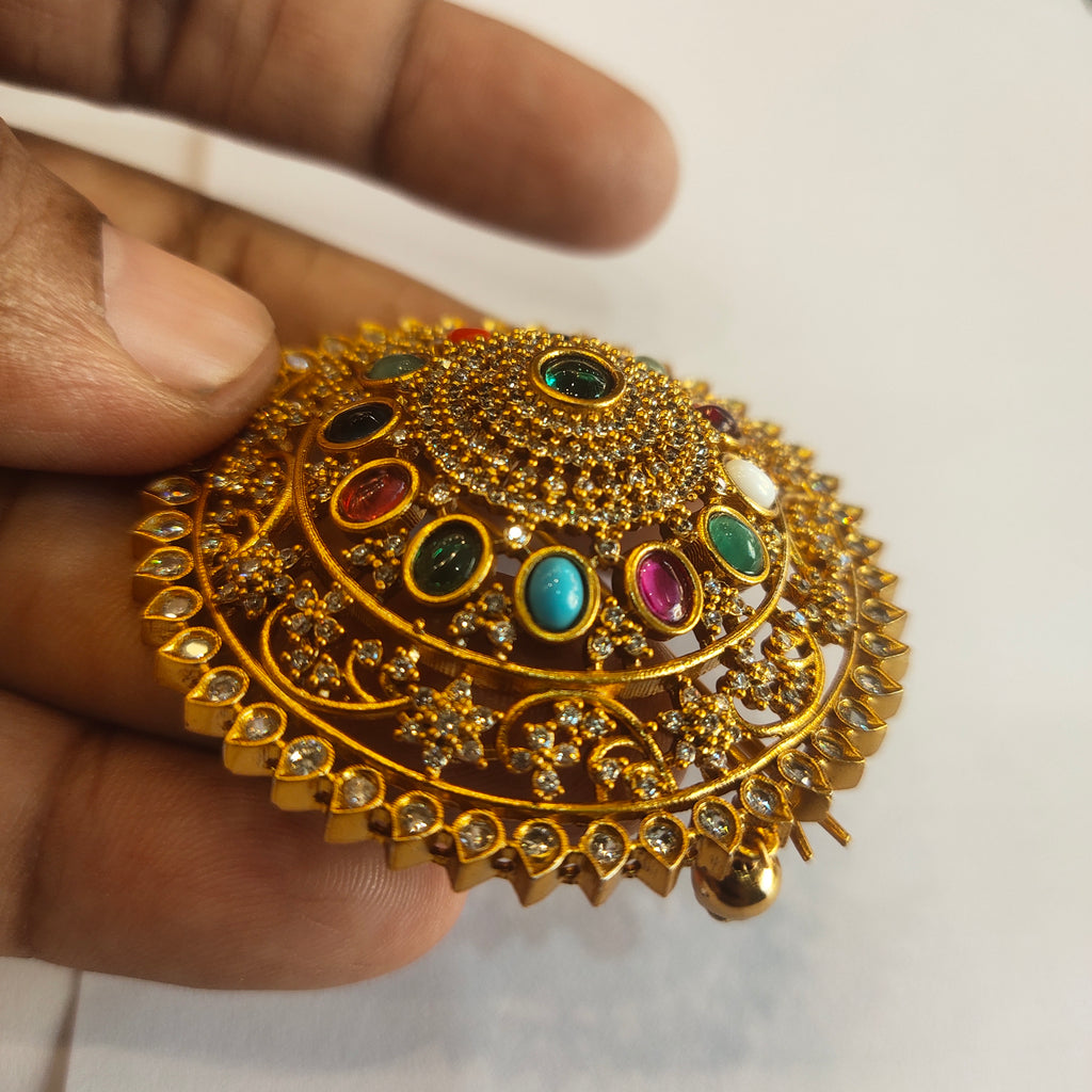 Antique Navratna Jada Billa - Nine Gemstone Hair Pin
