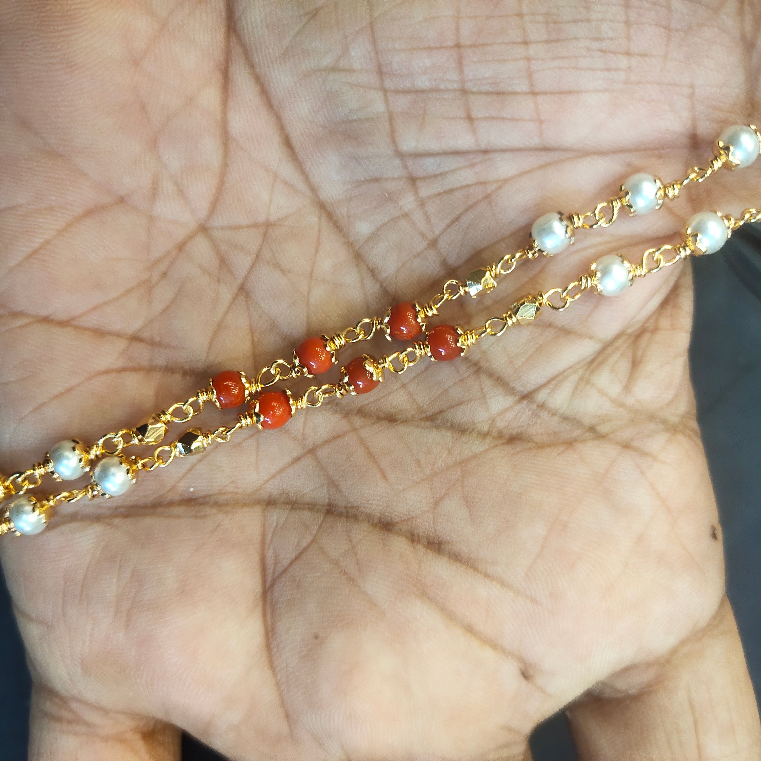 Asp Two-Layered Coral and Pearl Chain