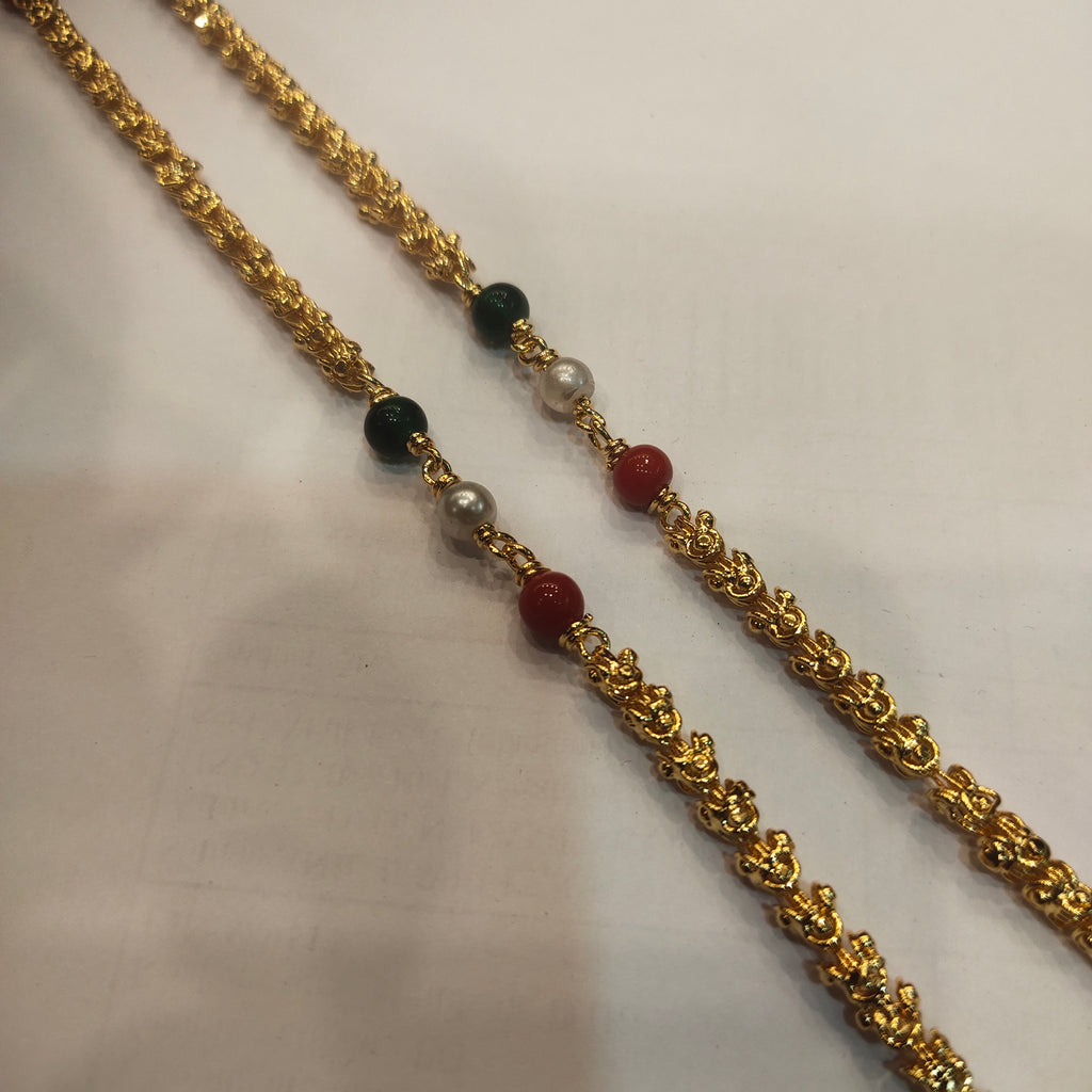 24 Inch Chandramukhi Chain with Corals and Pearls - 24K Gold Plated Women's Necklace