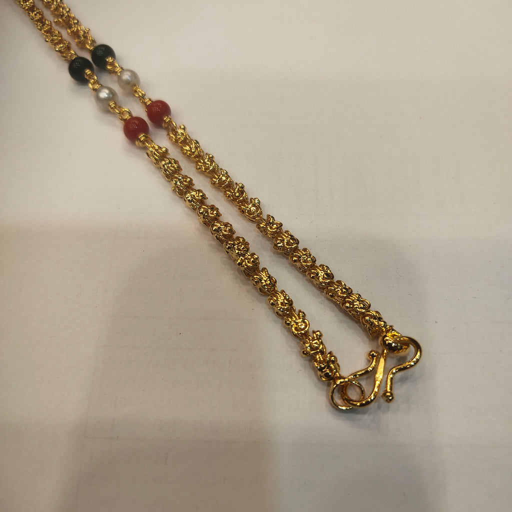 24 Inch Chandramukhi Chain with Corals and Pearls - 24K Gold Plated Women's Necklace