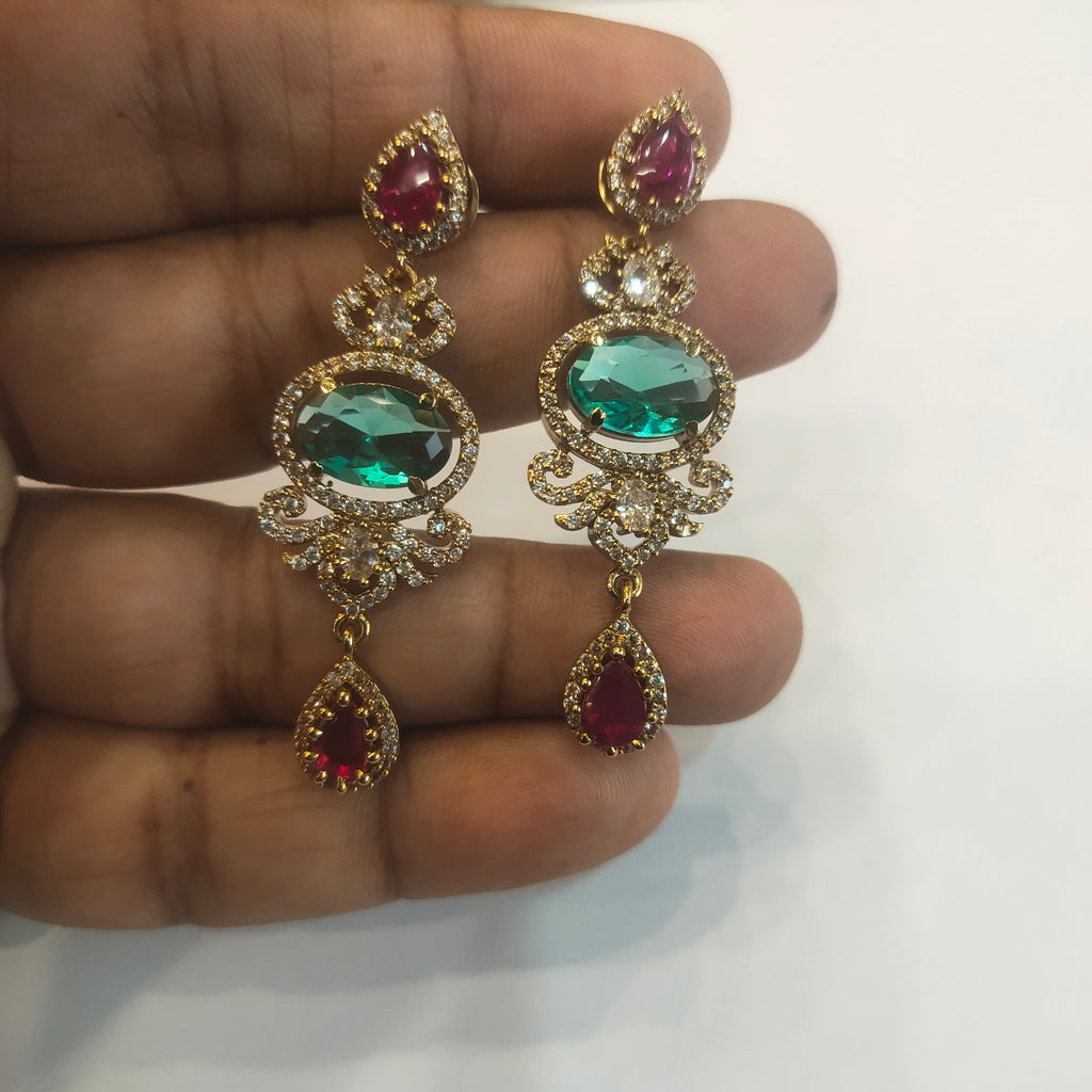 Victorian CZ Short Necklace Set - Ruby Emerald Studded Elegant Jewelry