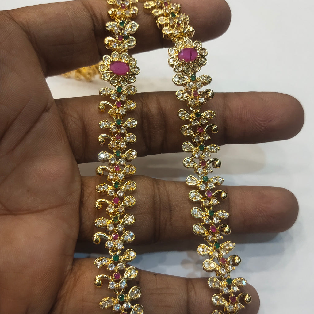 CZ Gold Plated Long Necklace Set - Elegant Wedding Jewelry with Pearls