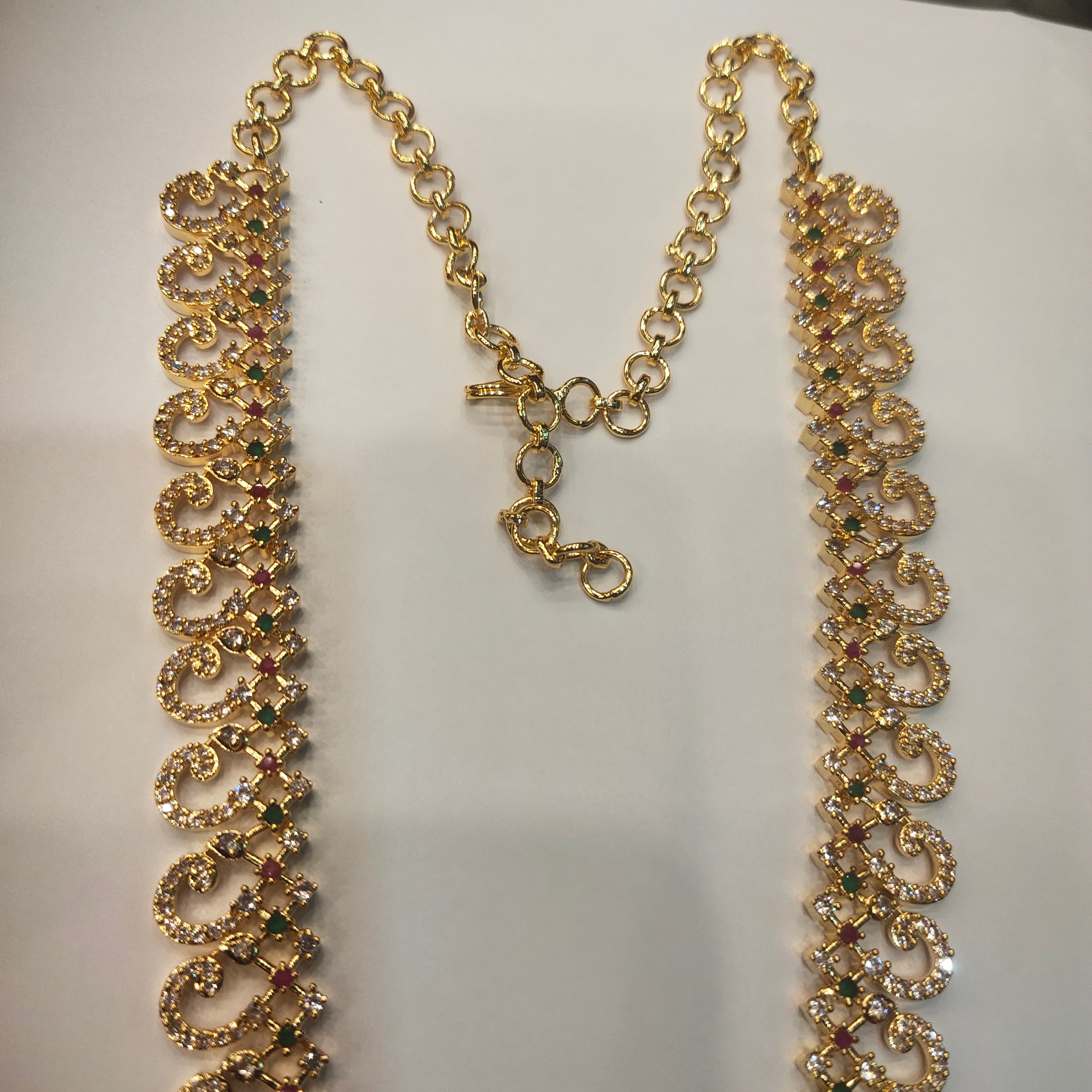 CZ Gold Plated Long Necklace Set - Luxury Bridal Wedding Jewelry