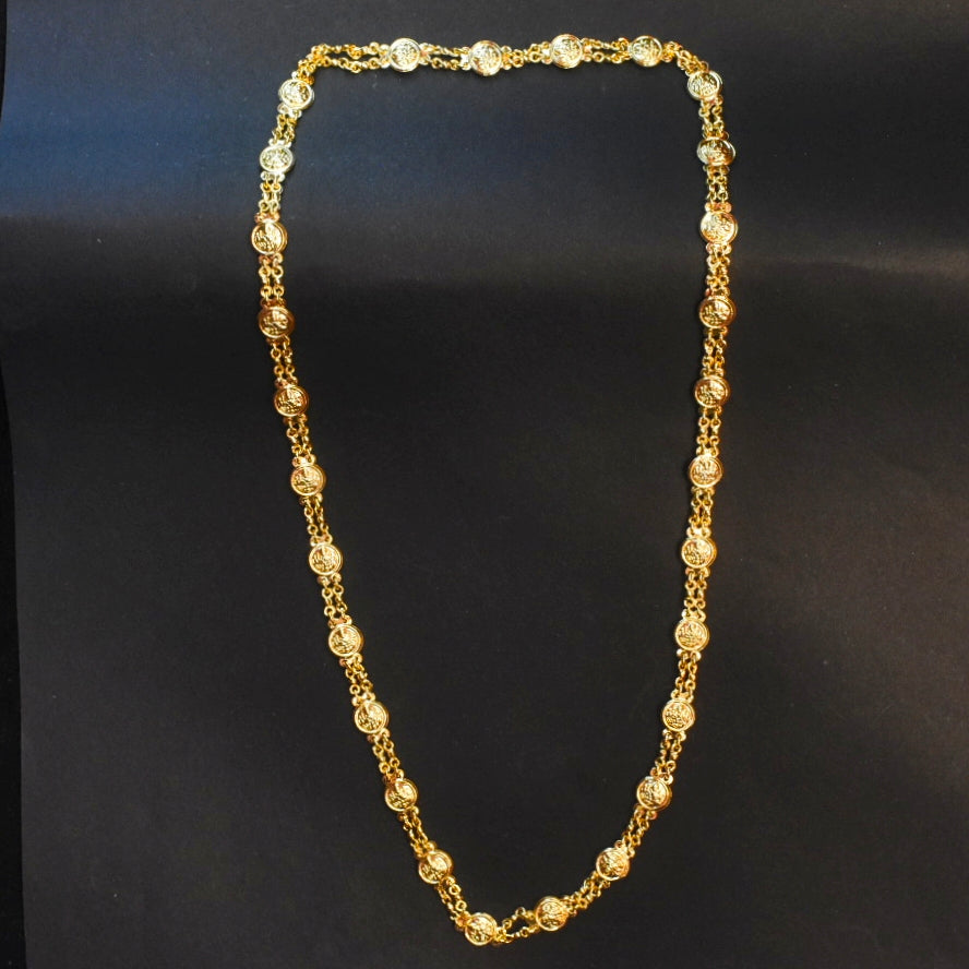 24K Gold Plated Two Rows Lakshmi Kasu Chain - Double Layer Temple Necklace
