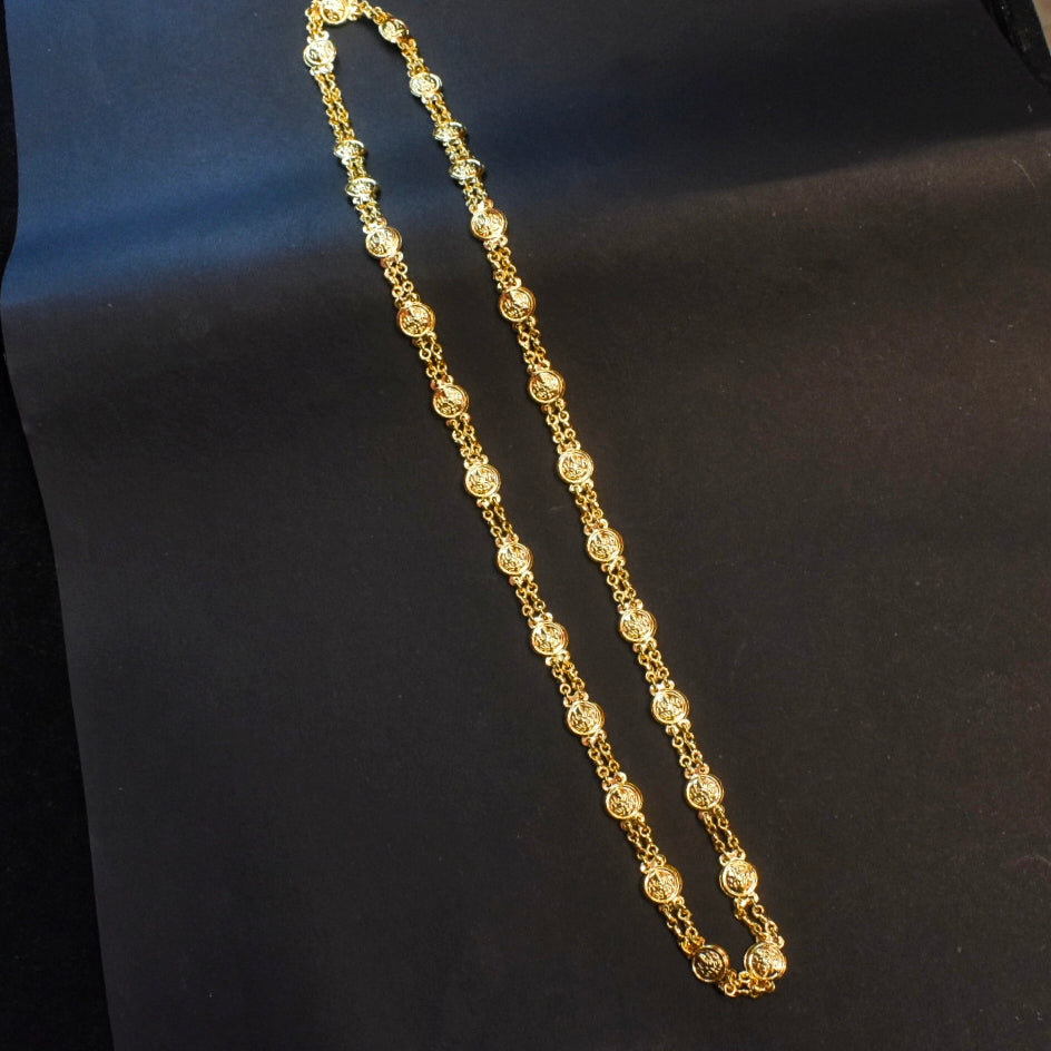24K Gold Plated Two Rows Lakshmi Kasu Chain - Double Layer Temple Necklace
