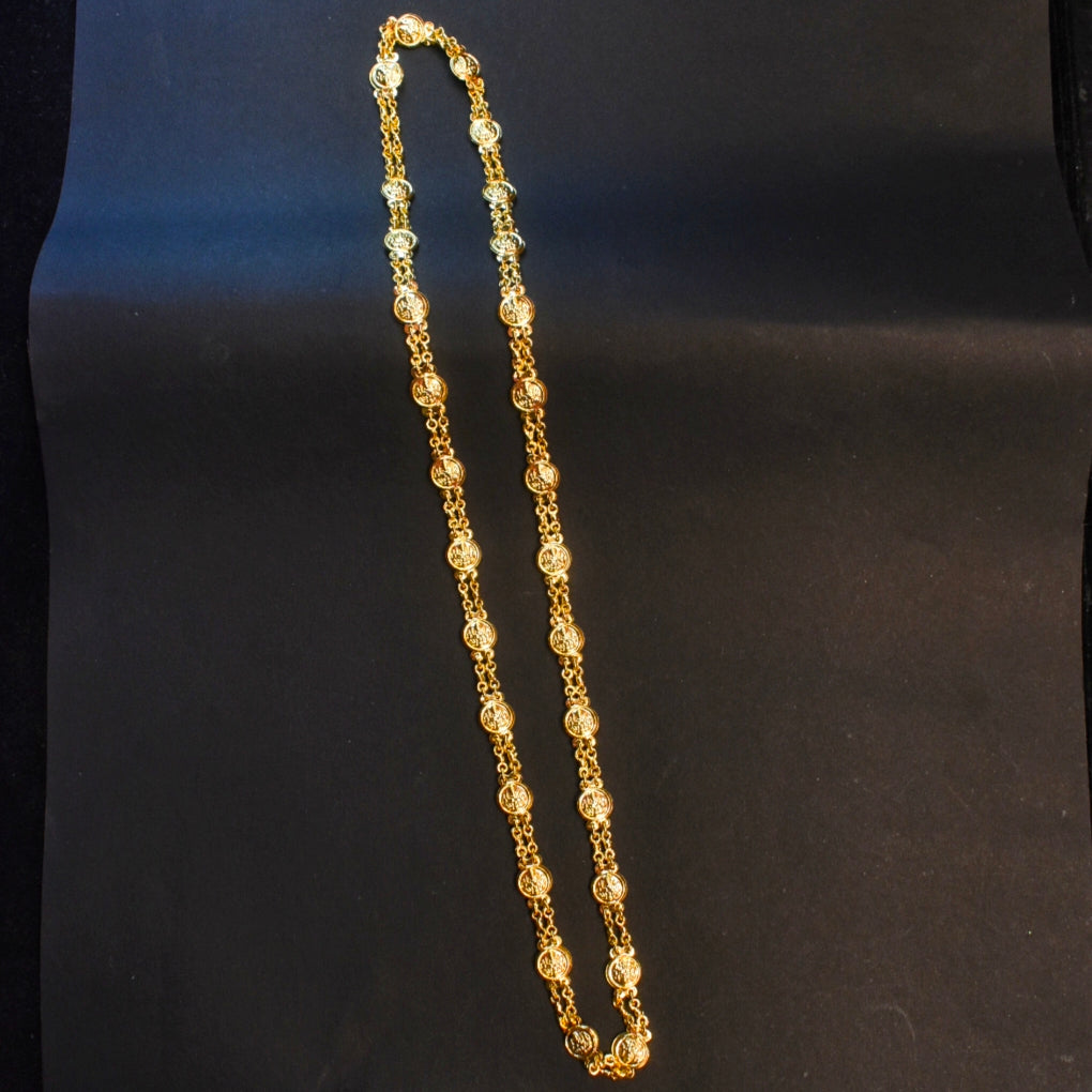 24K Gold Plated Two Rows Lakshmi Kasu Chain - Double Layer Temple Necklace