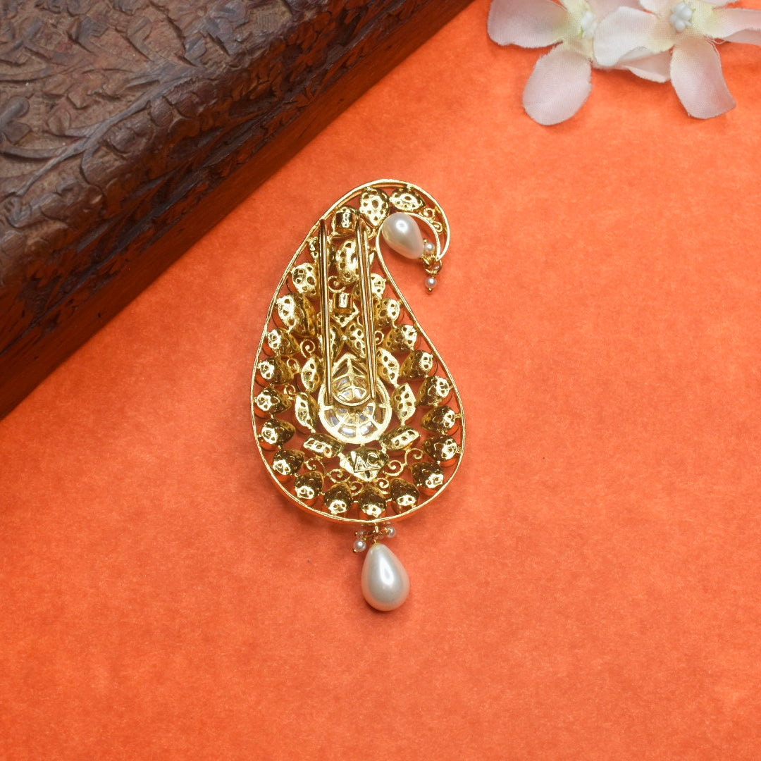 Premium Asp Rajwadi Kundan Kalangi for Groom - 24K Gold Plated Wedding Turban Accessory