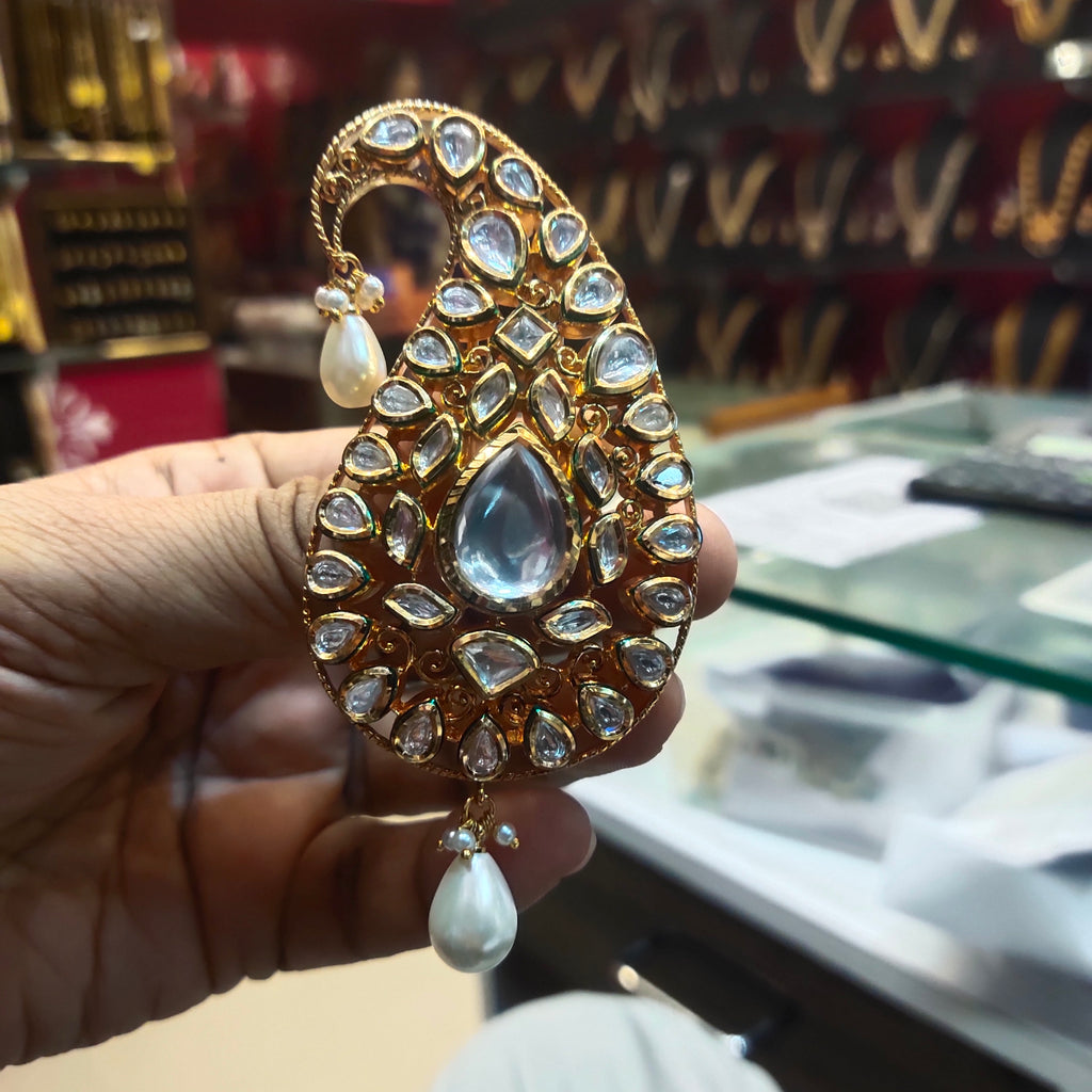 Premium Asp Rajwadi Kundan Kalangi for Groom - 24K Gold Plated Wedding Turban Accessory