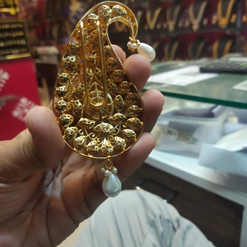 Premium Asp Rajwadi Kundan Kalangi for Groom - 24K Gold Plated Wedding Turban Accessory