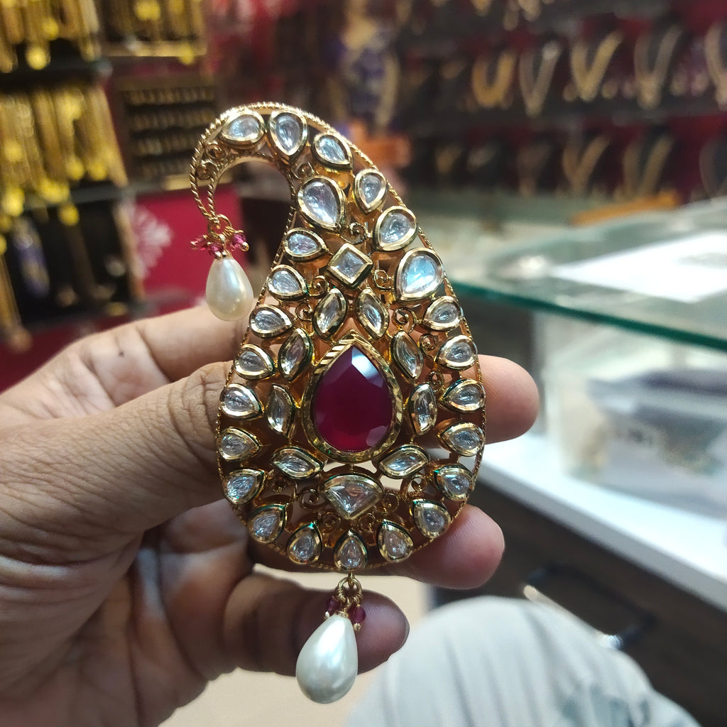 Premium Asp Rajwadi Kundan Kalangi for Groom - 24K Gold Plated Wedding Turban Accessory