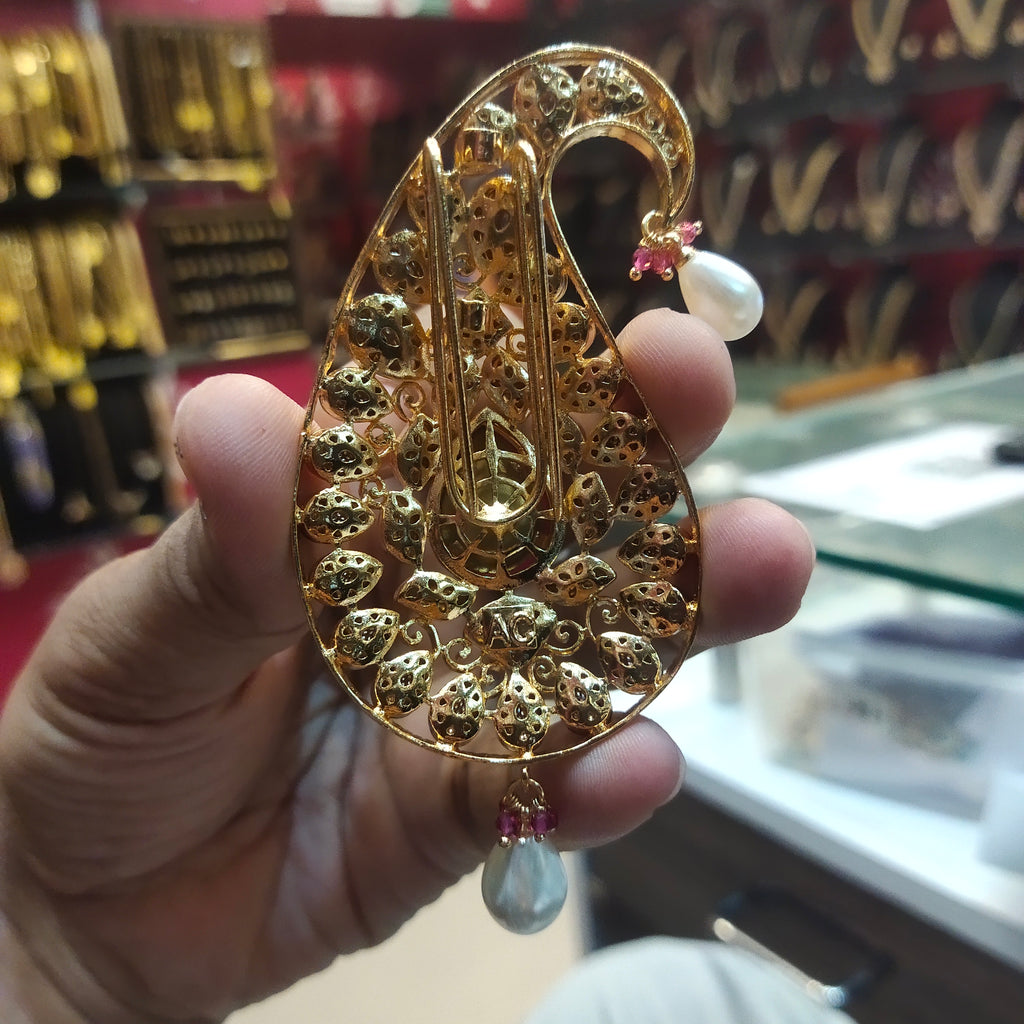 Premium Asp Rajwadi Kundan Kalangi for Groom - 24K Gold Plated Wedding Turban Accessory