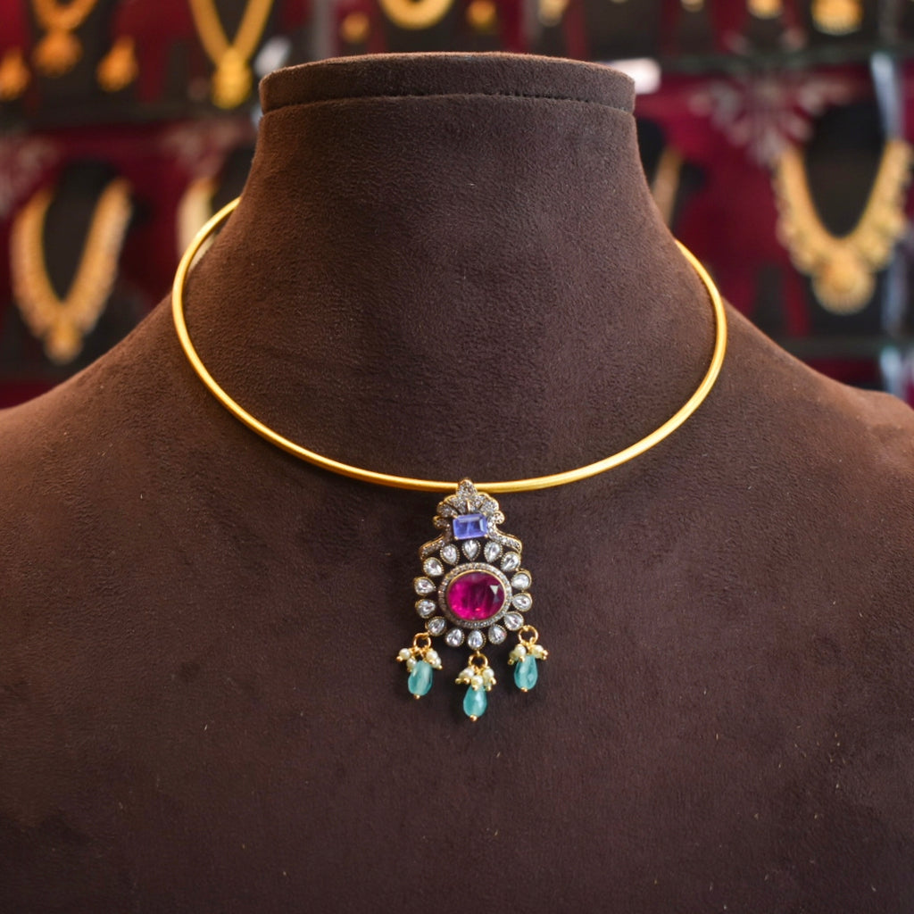 Victorian Zircon Pendant Hasli Necklace Set | Traditional Choker Jewellery