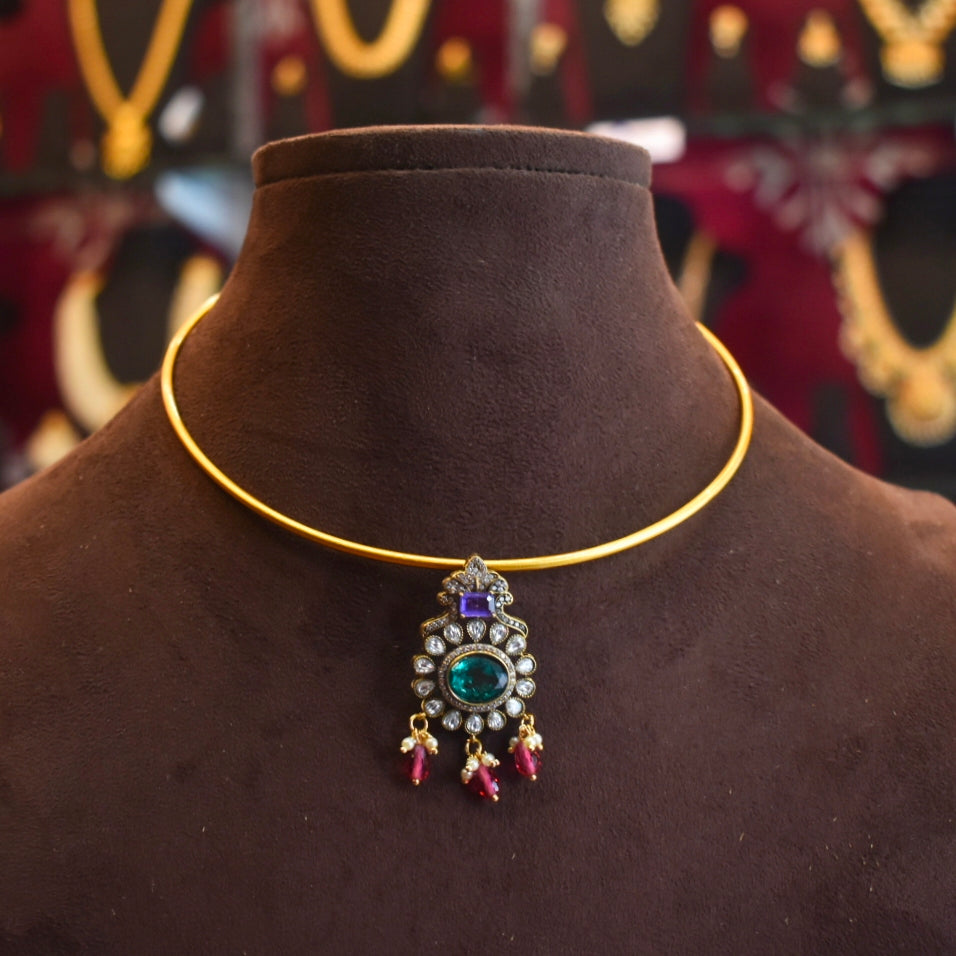 Victorian Zircon Pendant Hasli Necklace Set | Traditional Choker Jewellery