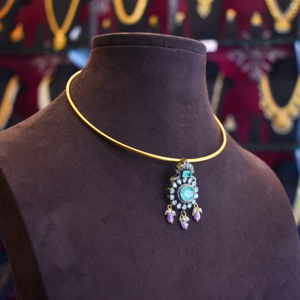 Victorian Zircon Pendant Hasli Necklace Set | Traditional Choker Jewellery
