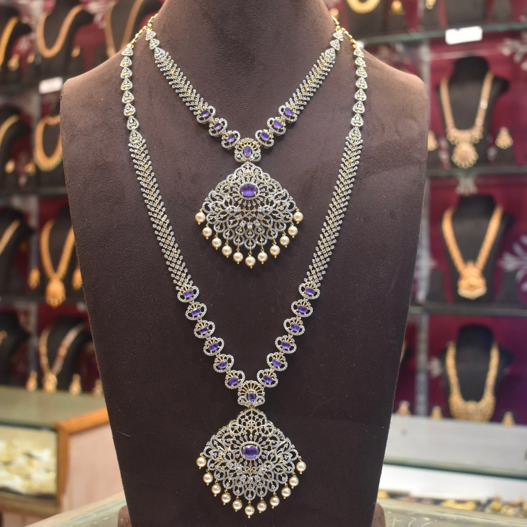 Asp Purple Zircon Duo - Long Necklace and Short Necklace Combo Set