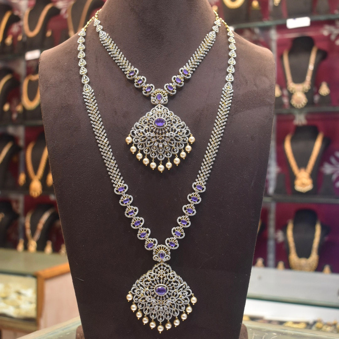 Asp Purple Zircon Duo - Long Necklace and Short Necklace Combo Set