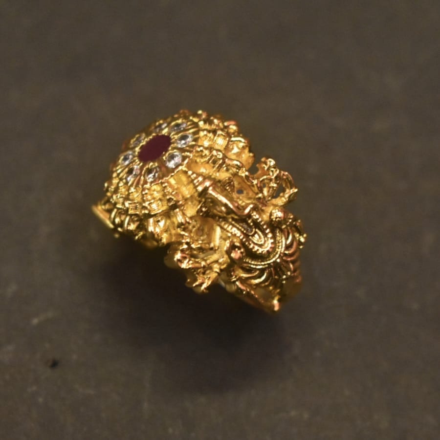 Lord Ganesh Blessing Ring - 925 Silver Gold Plated Spiritual Jewelry