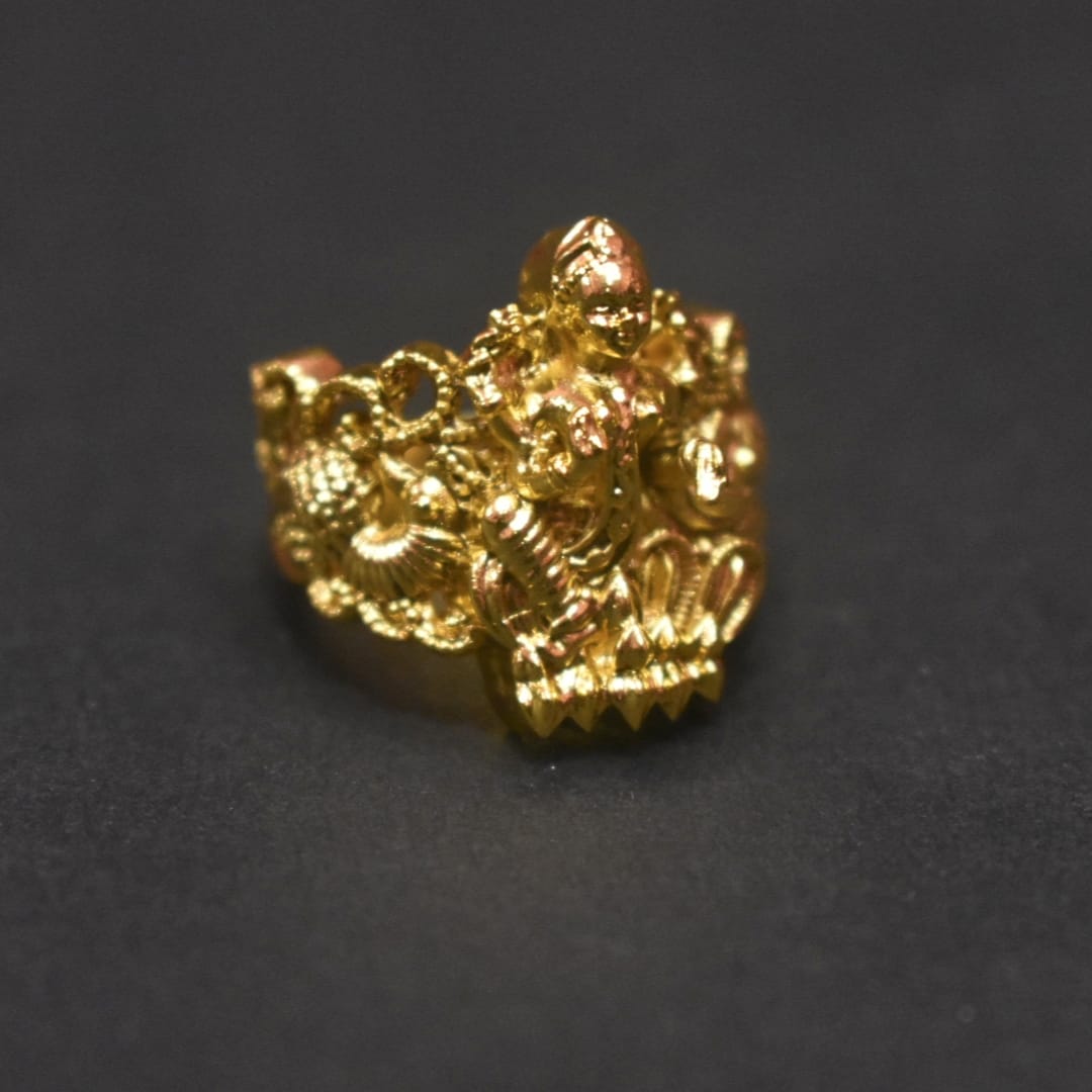 92.5 Silver Gold-Plated Lakshmi Devi Ring - Divine Prosperity & Blessings
