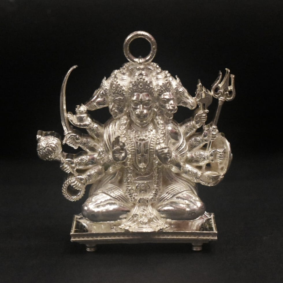 Pure Silver Panchmukhi Hanuman Idol - Five Face Lord Hanuman Statue